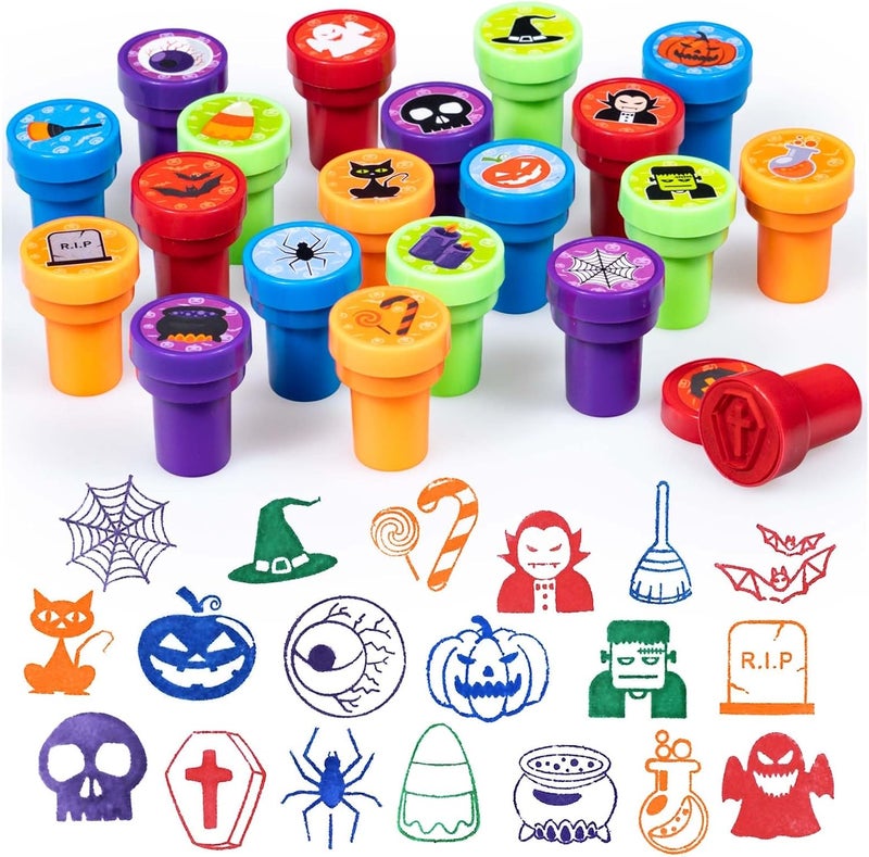 Confettiville Halloween Stamps, 20-Count Assorted Self-Inking Stamp Set, 20 Designs, Perfect for DIY Craft, Party Favors, Classroom Rewards - Image 1